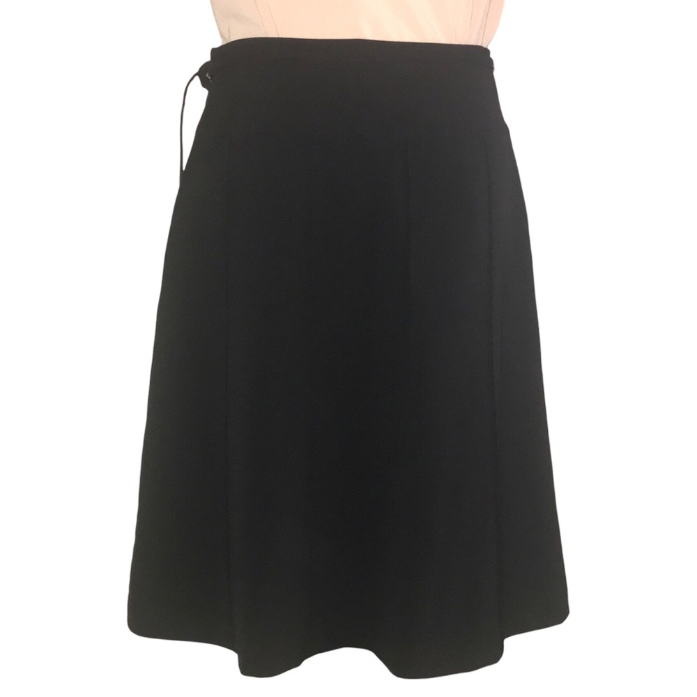 Chadwicks Black A-Line Panel Skirt Self Tie Skinny Belt Zipper Feminine Academia